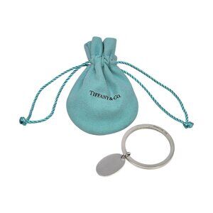 Vintage Tiffany & Co Sterling Silver Oval Tag Dangle Key Ring with Pouch #22481